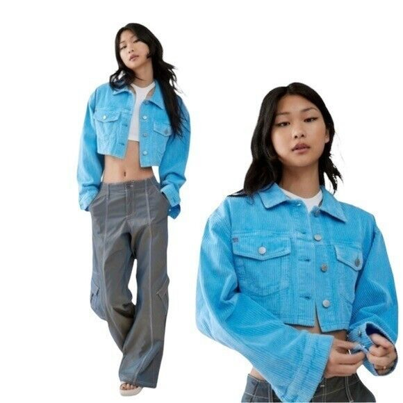 NWT Urban Outfitters BDG Carissa Cropped Corduroy Jacket in Blue XS - Picture 4 of 15